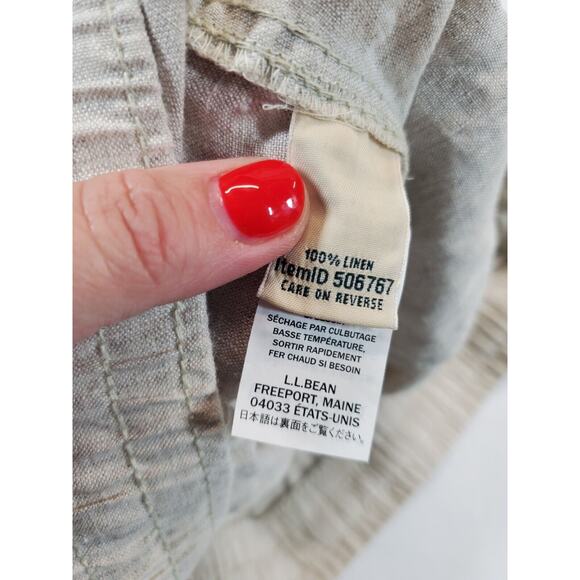 L.L. Bean Pants Womens 14 Beige Linen Elastic Waist Wide Leg Pockets Neutral - Picture 6 of 10